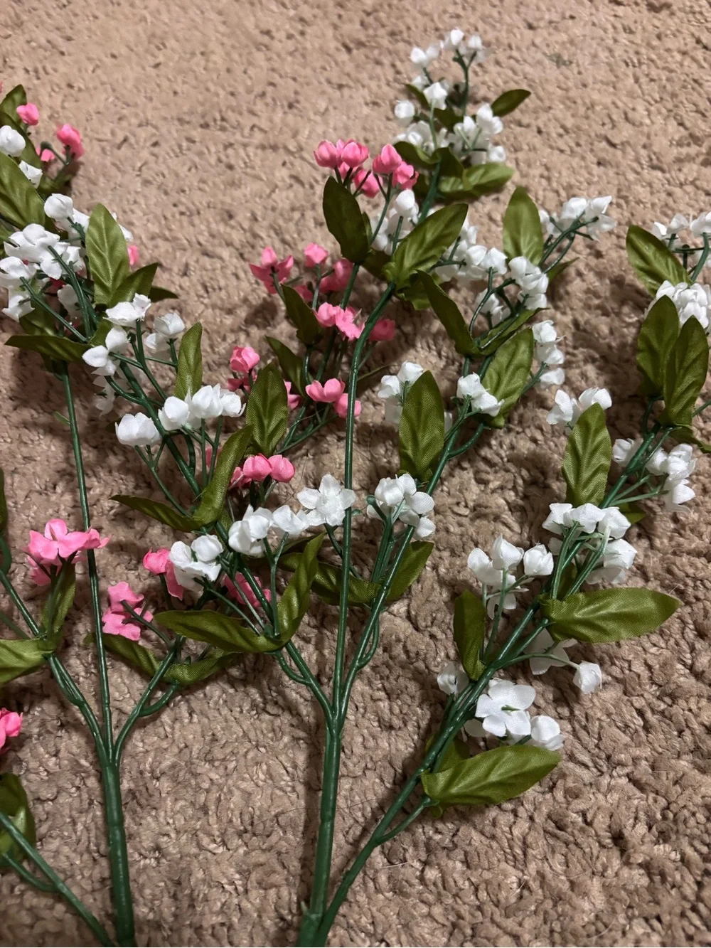 Pink & White Faux Baby's Breath Spray – Artificial Floral Stems
